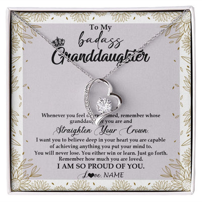 Forever Love Necklace | Personalized To My Granddaughter Necklace From Grandma Nana Straighten Your Crown Granddaughter Birthday Graduation Christmas Customized Gift Box Message Card | teecentury