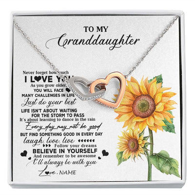 Interlocking Hearts Necklace | Personalized To My Granddaughter Necklace From Grandma Nana Sunflower Wood Laugh Love Live Granddaughter Birthday Christmas Customized Gift Box Message Card | teecentury