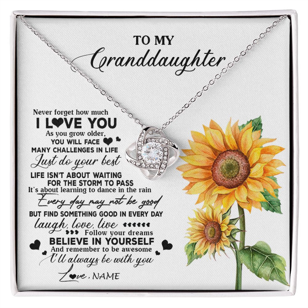 Love Knot Necklace | Personalized To My Granddaughter Necklace From Grandma Nana Sunflower Wood Laugh Love Live Granddaughter Birthday Christmas Customized Gift Box Message Card | teecentury