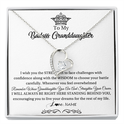 Forever Love Necklace | Personalized To My Granddaughter Necklace From Grandma Straighten Your Crown Granddaughter Jewelry Birthday Christmas Customized Gift Box Message Card | teecentury