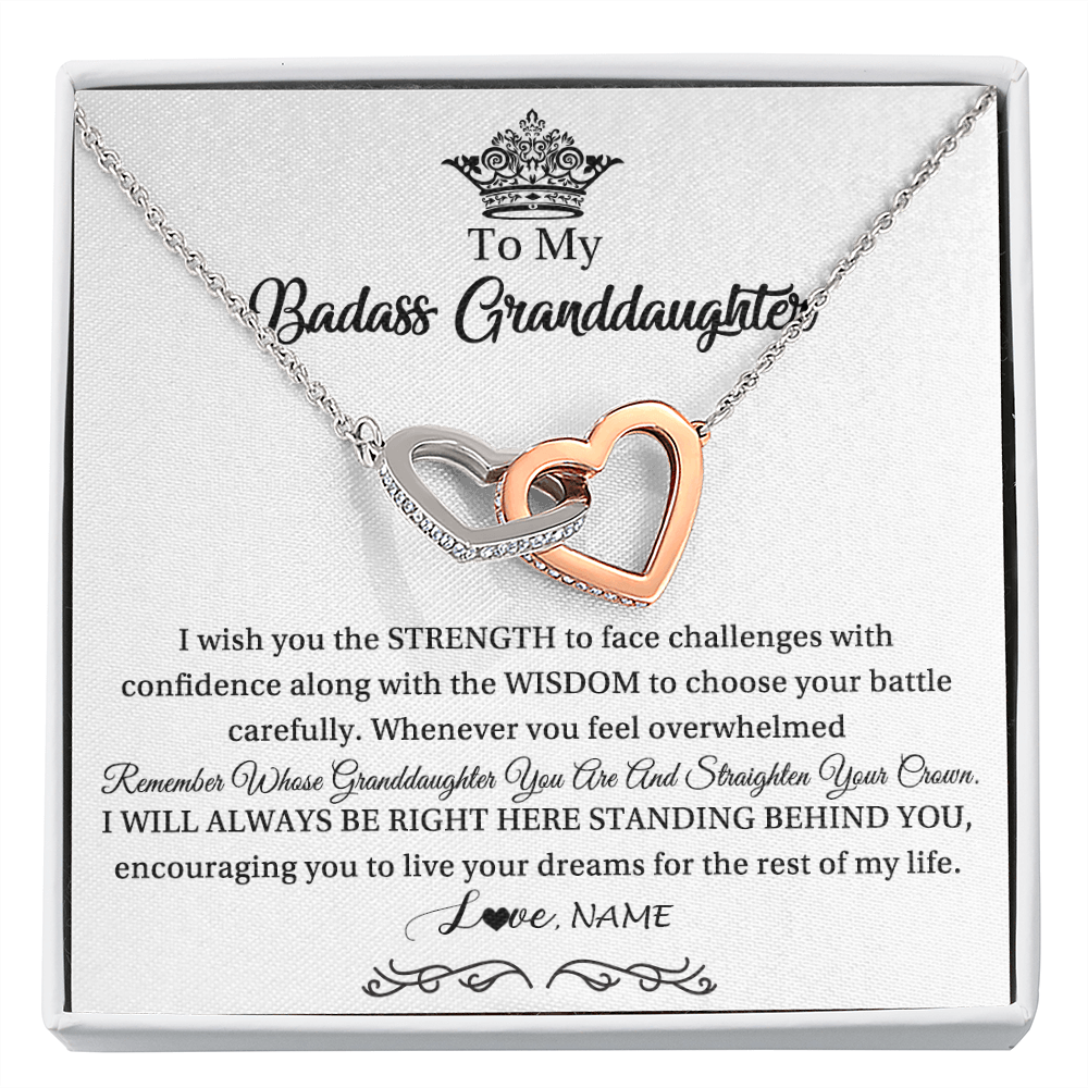 Interlocking Hearts Necklace | Personalized To My Granddaughter Necklace From Grandma Straighten Your Crown Granddaughter Jewelry Birthday Christmas Customized Gift Box Message Card | teecentury