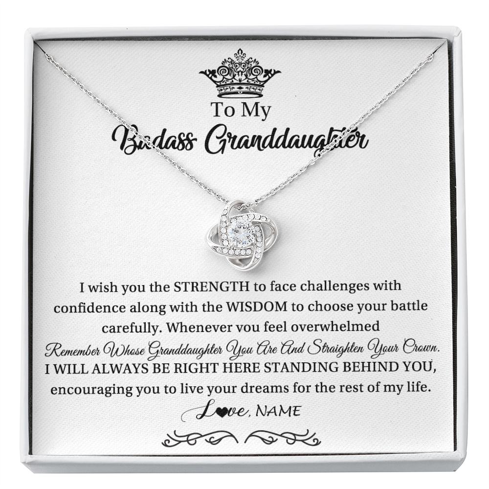 Love Knot Necklace | Personalized To My Granddaughter Necklace From Grandma Straighten Your Crown Granddaughter Jewelry Birthday Christmas Customized Gift Box Message Card | teecentury