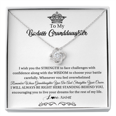 Love Knot Necklace | Personalized To My Granddaughter Necklace From Grandma Straighten Your Crown Granddaughter Jewelry Birthday Christmas Customized Gift Box Message Card | teecentury