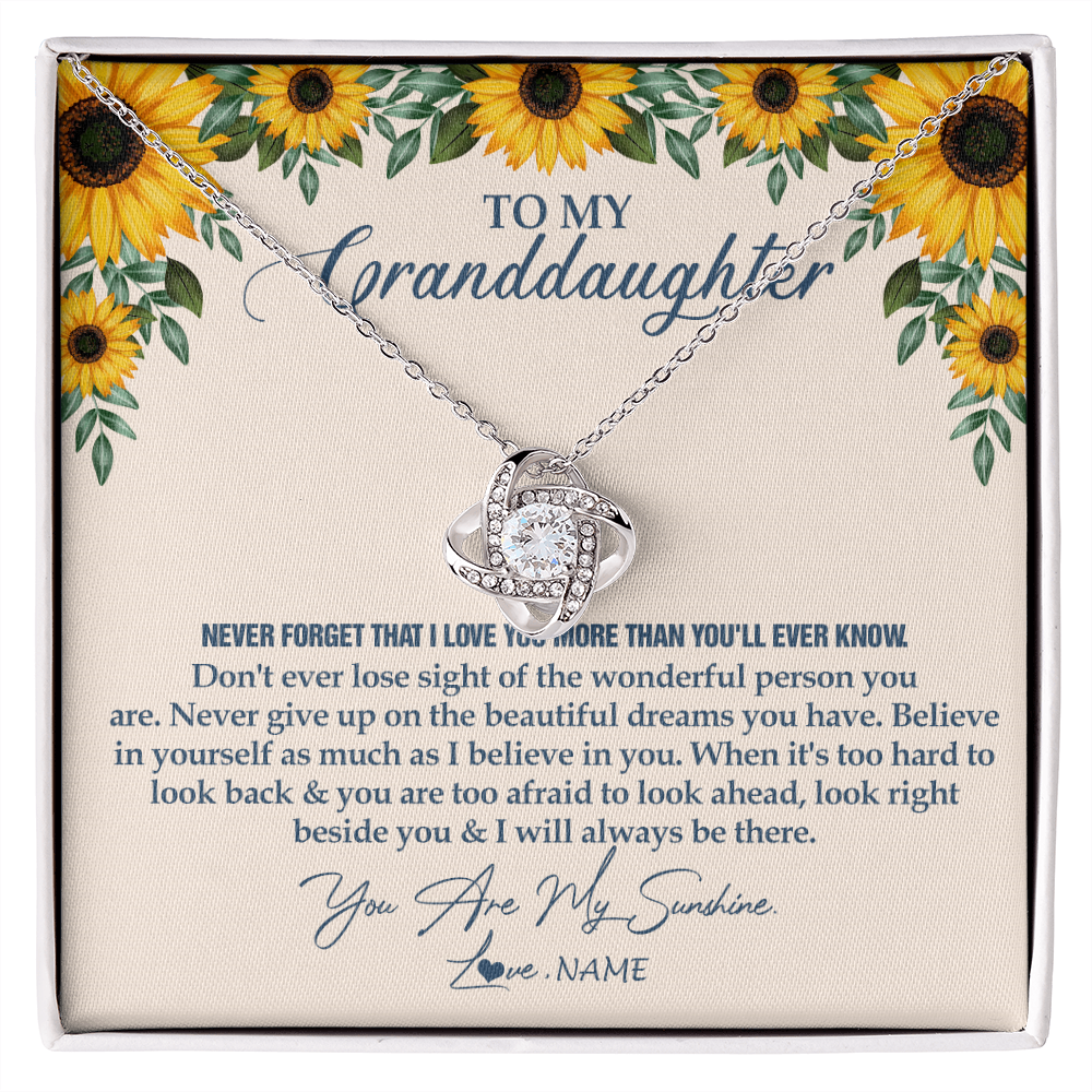 Love Knot Necklace | Personalized To My Granddaughter Necklace From Grandma Sunflower You Are My Sunshine Granddaughter Jewelry Graduation Birthday Customized Gift Box Message Card | teecentury