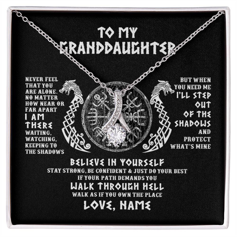 Alluring Beauty Necklace | Personalized To My Granddaughter Necklace Viking Never Feel You Are Alone Odin Scandinavian Norse Runes Birthday Christmas Customized Gift Box Message Card | teecentury