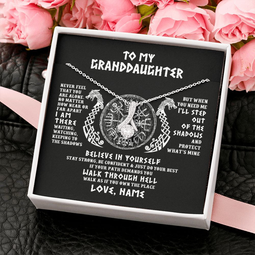 Alluring Beauty Necklace | Personalized To My Granddaughter Necklace Viking Never Feel You Are Alone Odin Scandinavian Norse Runes Birthday Christmas Customized Gift Box Message Card | teecentury