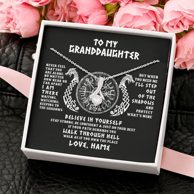 Alluring Beauty Necklace | Personalized To My Granddaughter Necklace Viking Never Feel You Are Alone Odin Scandinavian Norse Runes Birthday Christmas Customized Gift Box Message Card | teecentury