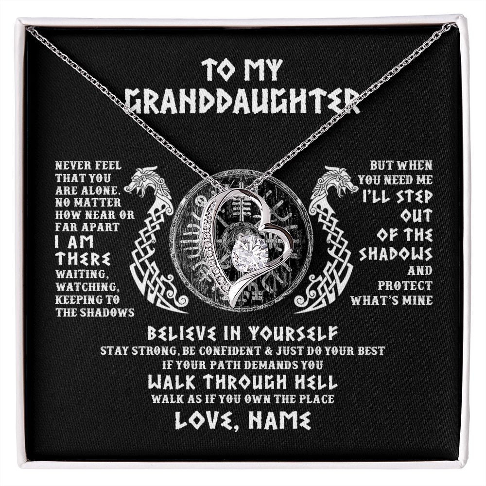 Forever Love Necklace | Personalized To My Granddaughter Necklace Viking Never Feel You Are Alone Odin Scandinavian Norse Runes Birthday Christmas Customized Gift Box Message Card | teecentury