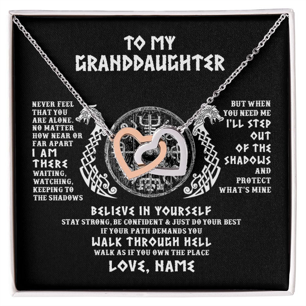 Interlocking Hearts Necklace | Personalized To My Granddaughter Necklace Viking Never Feel You Are Alone Odin Scandinavian Norse Runes Birthday Christmas Customized Gift Box Message Card | teecentury