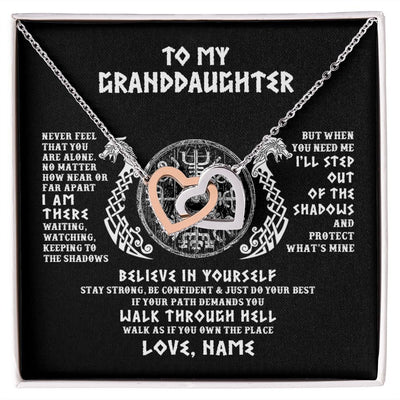 Interlocking Hearts Necklace | Personalized To My Granddaughter Necklace Viking Never Feel You Are Alone Odin Scandinavian Norse Runes Birthday Christmas Customized Gift Box Message Card | teecentury