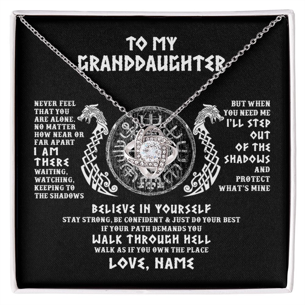 Love Knot Necklace | Personalized To My Granddaughter Necklace Viking Never Feel You Are Alone Odin Scandinavian Norse Runes Birthday Christmas Customized Gift Box Message Card | teecentury