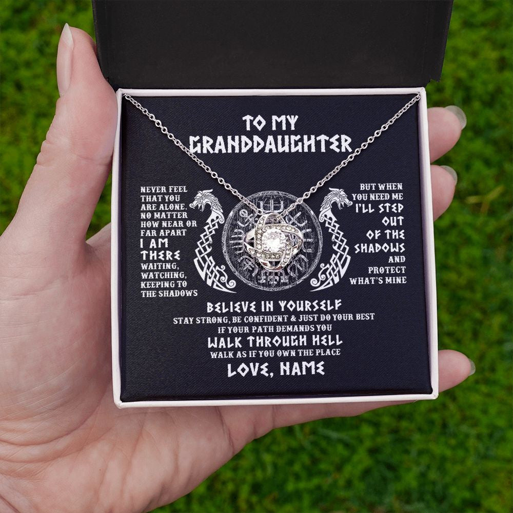 Love Knot Necklace | Personalized To My Granddaughter Necklace Viking Never Feel You Are Alone Odin Scandinavian Norse Runes Birthday Christmas Customized Gift Box Message Card | teecentury