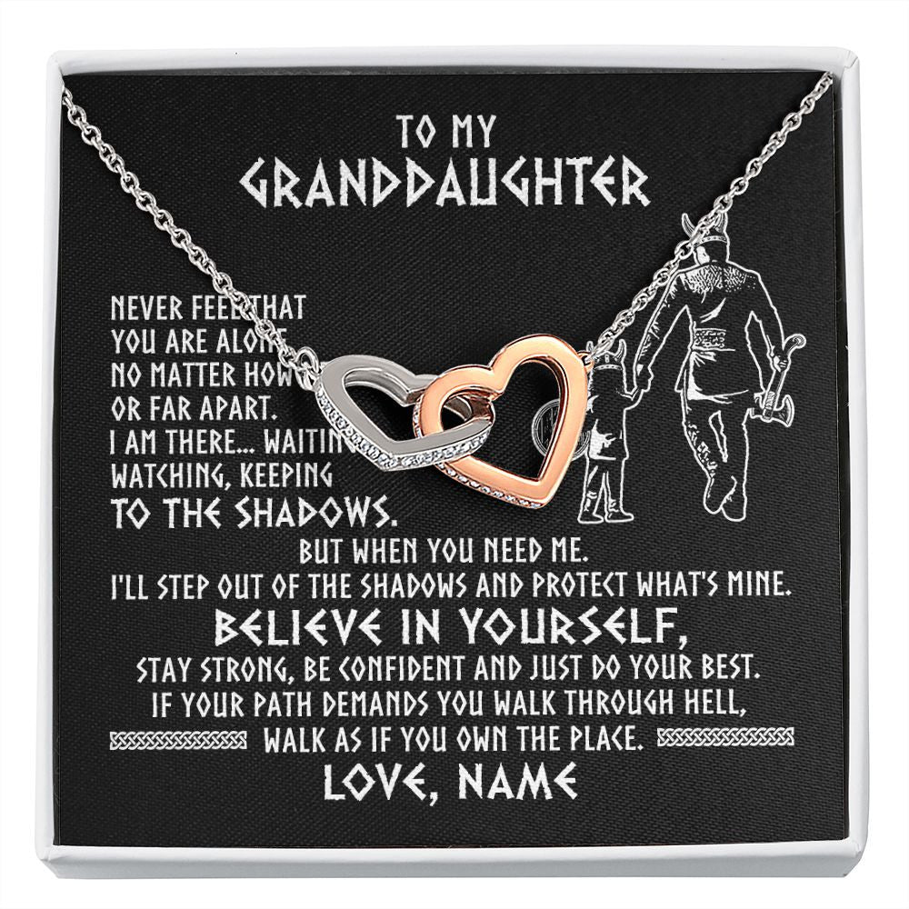 Interlocking Hearts Necklace | Personalized To My Granddaughter Necklace Viking Never Feel You Are Alone Scandinavian Runes Viking Birthday Christmas Customized Gift Box Message Card | teecentury