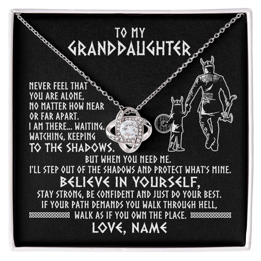 Love Knot Necklace | Personalized To My Granddaughter Necklace Viking Never Feel You Are Alone Scandinavian Runes Viking Birthday Christmas Customized Gift Box Message Card | teecentury