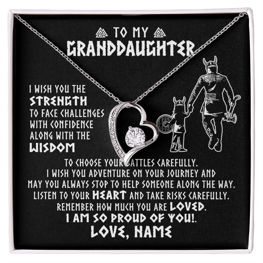 Forever Love Necklace | Personalized To My Granddaughter Viking Necklace From Papa Grandpa I Am So Proud Of You Runes Viking Birthday Christmas Customized Gift Box Message Card | teecentury