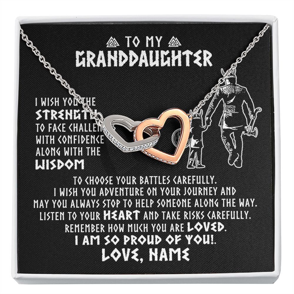 Interlocking Hearts Necklace | Personalized To My Granddaughter Viking Necklace From Papa Grandpa I Am So Proud Of You Runes Viking Birthday Christmas Customized Gift Box Message Card | teecentury