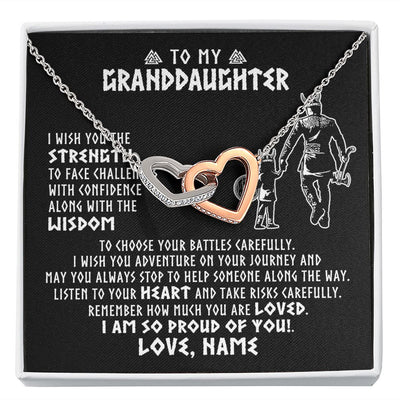 Interlocking Hearts Necklace | Personalized To My Granddaughter Viking Necklace From Papa Grandpa I Am So Proud Of You Runes Viking Birthday Christmas Customized Gift Box Message Card | teecentury