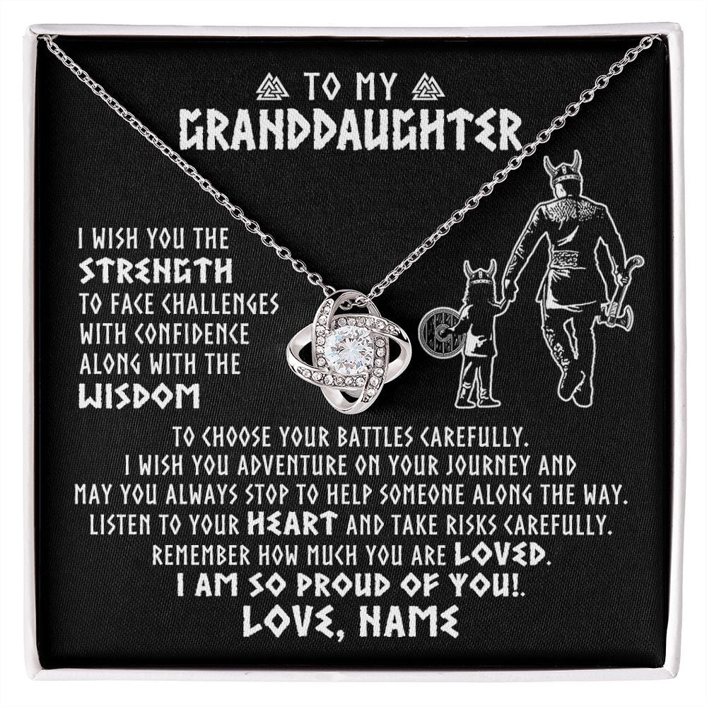 Love Knot Necklace | Personalized To My Granddaughter Viking Necklace From Papa Grandpa I Am So Proud Of You Runes Viking Birthday Christmas Customized Gift Box Message Card | teecentury