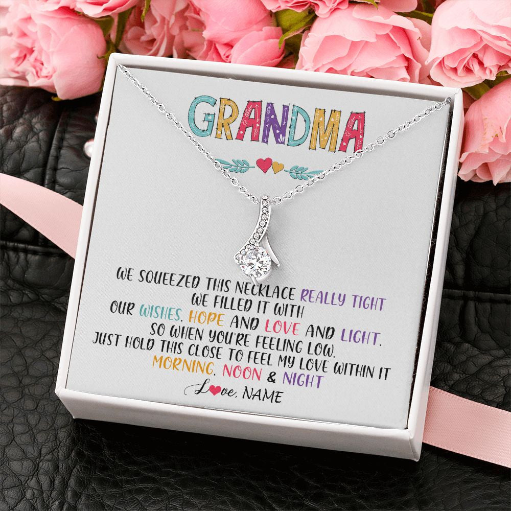 Alluring Beauty Necklace | Personalized To My Grandma Necklace From Grandkids Granddaughter We Squeezed This Necklace Grandma Birthday Mothers Day Customized Gift Box Message Card | teecentury