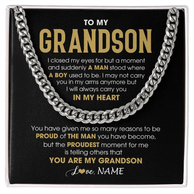 Cuban Link Chain Necklace | Personalized To My Grandson Cuban Necklace From Grandma Papa Proud Of The Man Grandson Birthday Graduation Christmas Customized Gift Box Message Card | teecentury