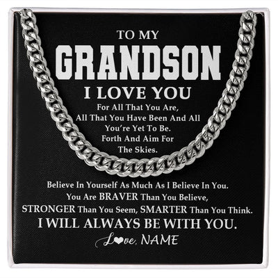 Cuban Link Chain Necklace | Personalized To My Grandson Necklace Cuban From Grandma Papa Believe In Yourself Grandson Birthday Graduation Christmas Customized Gift Box Message Card | teecentury