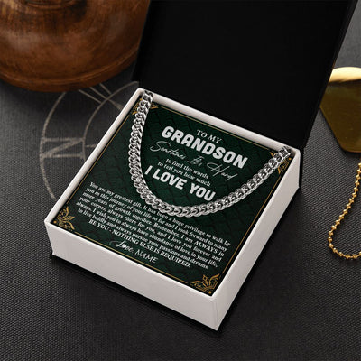 Cuban Link Chain Necklace | Personalized To My Grandson Necklace Cuban From Grandma Papa You Are My Greatest Gift Grandson Birthday Graduation Christmas Customized Gift Box Message Card | teecentury