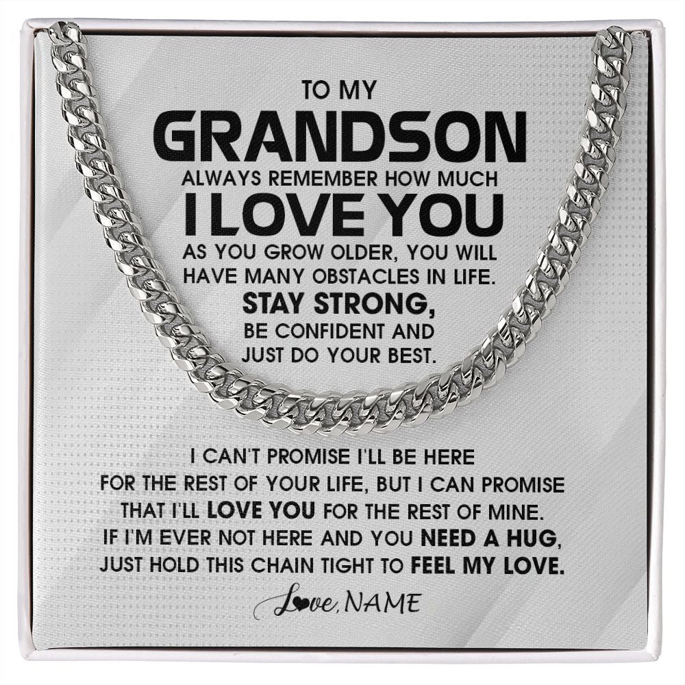 Cuban Link Chain Necklace | Personalized To My Grandson Necklace From Grandma Papa Always Remember I Love You Grandson Birthday Graduation Christmas Customized Gift Box Message Card | teecentury