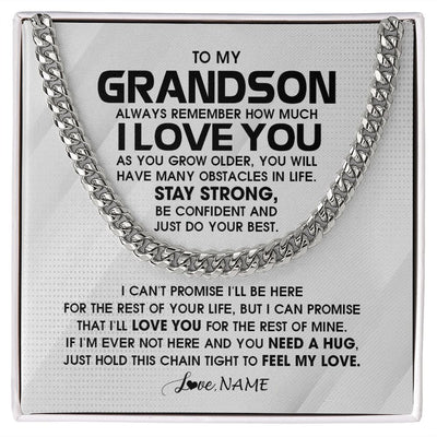 Cuban Link Chain Necklace | Personalized To My Grandson Necklace From Grandma Papa Always Remember I Love You Grandson Birthday Graduation Christmas Customized Gift Box Message Card | teecentury