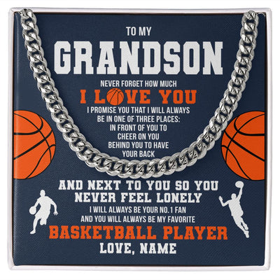Cuban Link Chain Necklace | Personalized To My Grandson Necklace From Grandma Papa Never Forget I Love You Basketball Grandson Birthday Christmas Customized Gift Box Message Card | teecentury