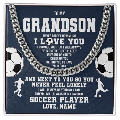 Cuban Link Chain Necklace | Personalized To My Grandson Necklace From Grandma Papa Never Forget I Love You Soccer Grandson Birthday Christmas Customized Gift Box Message Card | teecentury