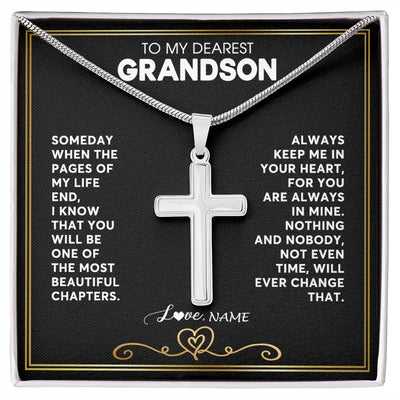 Stainless Cross Necklace | Personalized To My Grandson Necklace From Grandmother Papa When The Pages Of My Life End Grandson Birthday Christmas Customized Gift Box Message Card | teecentury