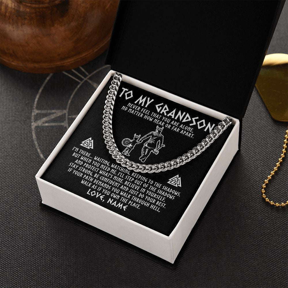 Cuban Link Chain Necklace | Personalized To My Grandson Necklace Viking Never Feel You Are Alone Scandinavian Runes Viking Grandson Birthday Christmas Customized Gift Box Message Card | teecentury