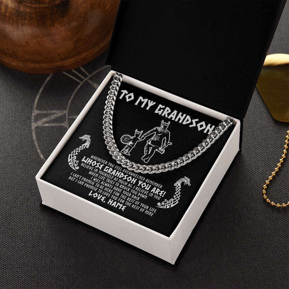 Cuban Link Chain Necklace | Personalized To My Grandson Viking Necklace From Grandpa Papa Whenever You Feel Overwhelmed Grandson Birthday Christmas Customized Gift Box Message Card | teecentury