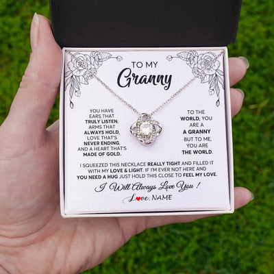 Love Knot Necklace | Personalized To My Granny Necklace From Grandkids Granddaughter Hold This Close Feel My Love Granny Birthday Mothers Day Customized Gift Box Message Card | teecentury