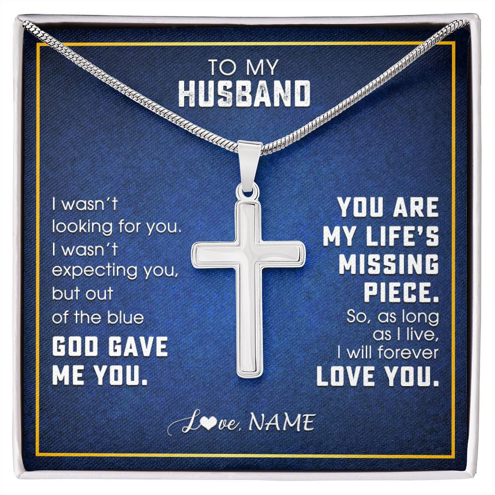Stainless Cross Necklace | Personalized To My Husband Necklace From Wife You Are My Life's Husband Birthday Anniversary Wedding Valentines Day Christmas Customized Gift Box Message Card | teecentury