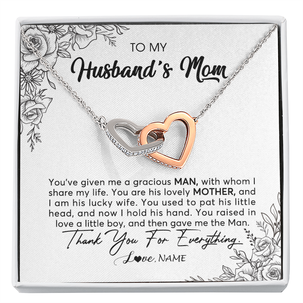 Interlocking Hearts Necklace | Personalized To My Husband's Mom Necklace From Daughter You Are His Lovely Mother In Law Mothers Day Birthday Christmas Customized Gift Box Message Card | teecentury