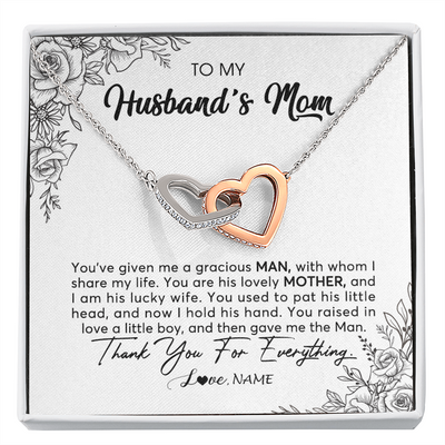 Interlocking Hearts Necklace | Personalized To My Husband's Mom Necklace From Daughter You Are His Lovely Mother In Law Mothers Day Birthday Christmas Customized Gift Box Message Card | teecentury