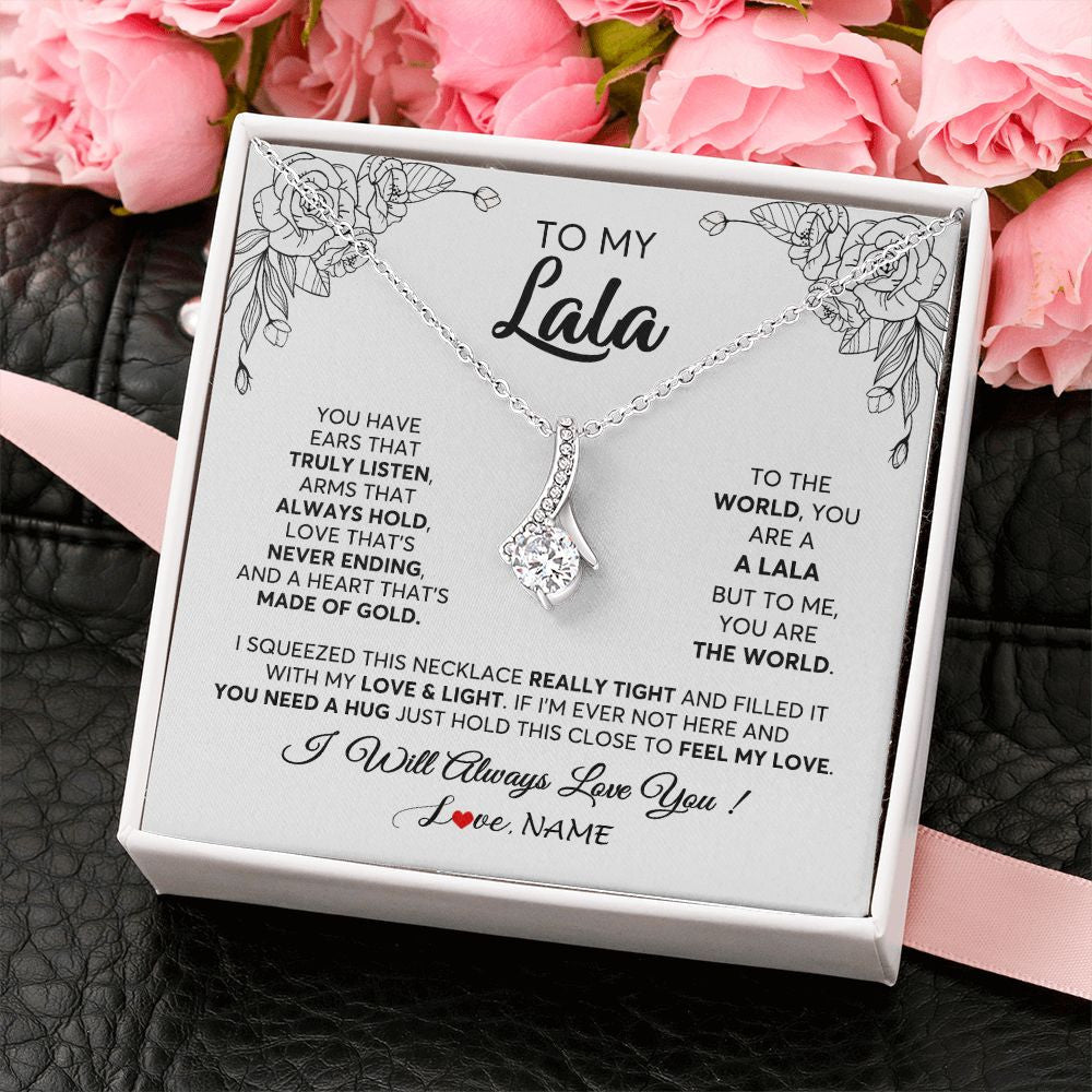 Alluring Beauty Necklace | Personalized To My Lala Necklace From Grandkids Granddaughter Hold This Close Feel My Love Lala Birthday Mothers Day Christmas Customized Gift Box Message Card | teecentury