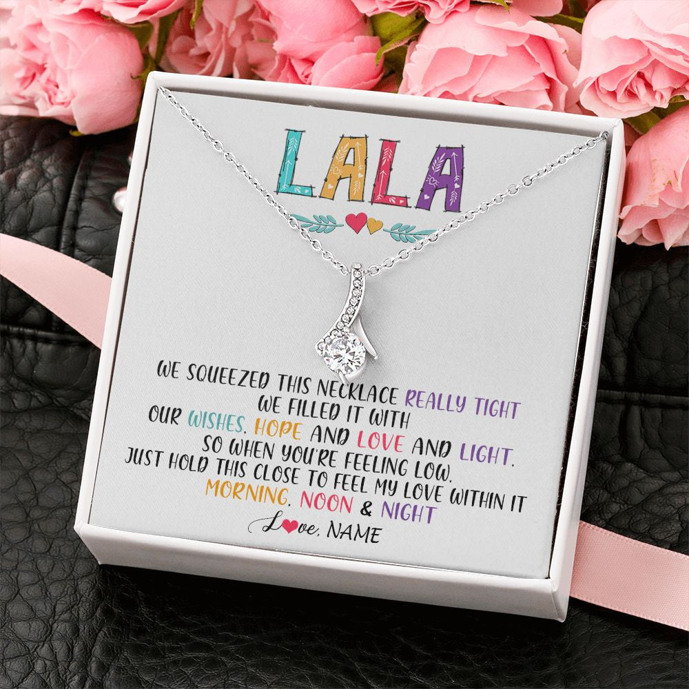 Alluring Beauty Necklace | Personalized To My Lala Necklace From Grandkids Granddaughter We Squeezed This Necklace Lala Birthday Mothers Day Christmas Customized Gift Box Message Card | teecentury