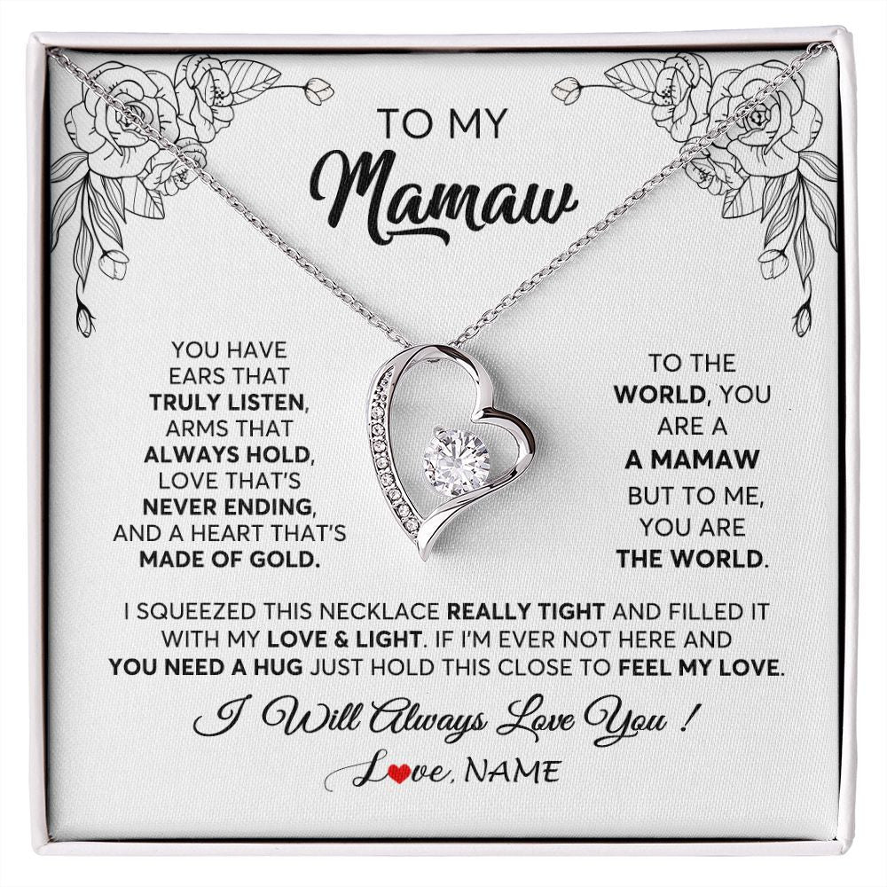 Forever Love Necklace | Personalized To My Mamaw Necklace From Grandkids Granddaughter Hold This Close Feel My Love Mamaw Birthday Mothers Day Jewelry Customized Gift Box Message Card | teecentury