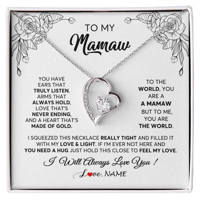 Forever Love Necklace | Personalized To My Mamaw Necklace From Grandkids Granddaughter Hold This Close Feel My Love Mamaw Birthday Mothers Day Jewelry Customized Gift Box Message Card | teecentury