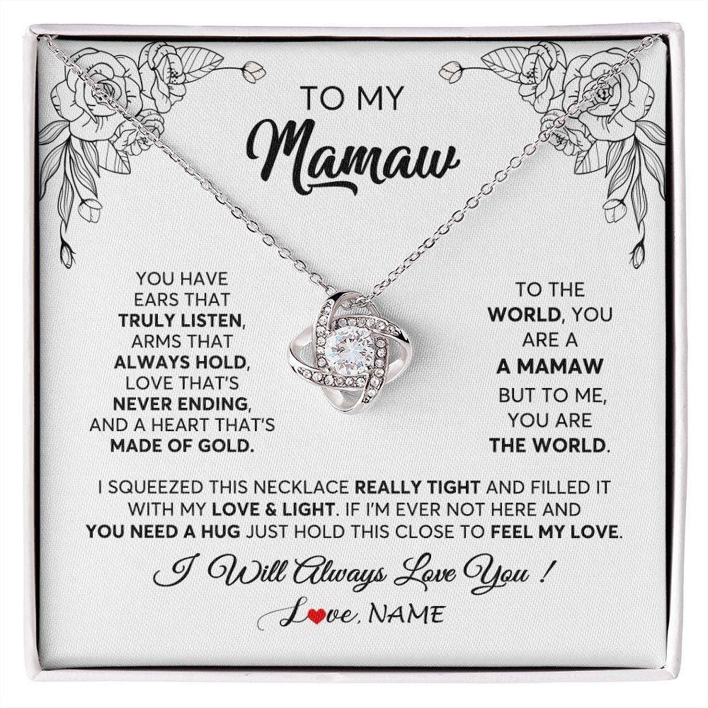 Love Knot Necklace | Personalized To My Mamaw Necklace From Grandkids Granddaughter Hold This Close Feel My Love Mamaw Birthday Mothers Day Jewelry Customized Gift Box Message Card | teecentury