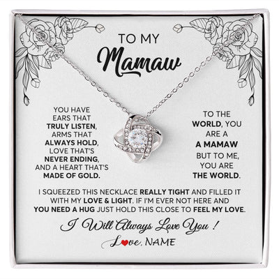 Love Knot Necklace | Personalized To My Mamaw Necklace From Grandkids Granddaughter Hold This Close Feel My Love Mamaw Birthday Mothers Day Jewelry Customized Gift Box Message Card | teecentury