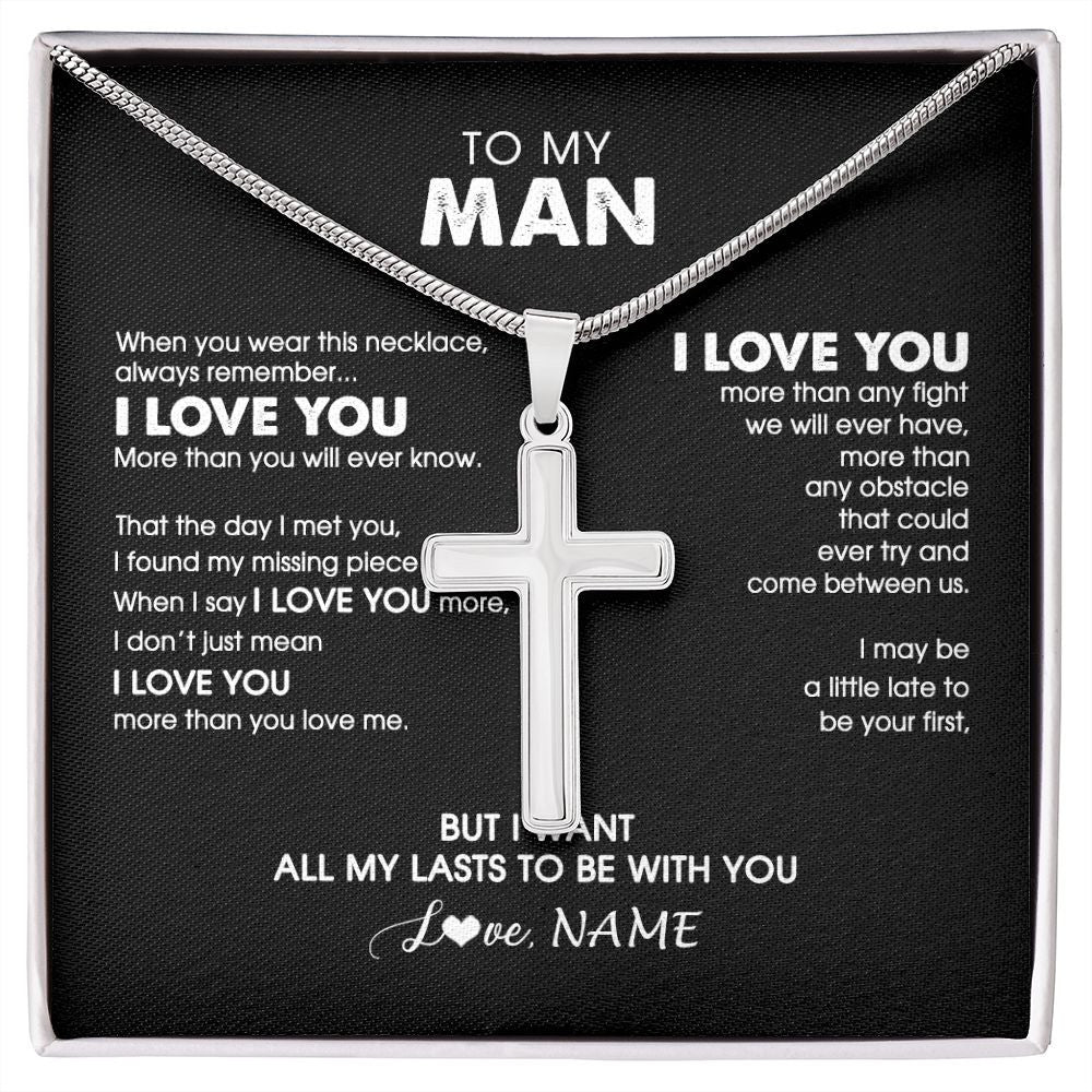 Stainless Cross Necklace | Personalized To My Man Boyfriend Husband Cross Necklace When You Wear This Necklace For Him Birthday Anniversary Day Christmas Customized Gift Box Message Card | teecentury