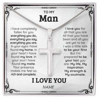 Stainless Cross Necklace | Personalized To My Man Necklace From Wife I Love You for Boyfriend Husband Groom Wedding Day Anniversary Valentines Christmas Customized Gift Box Message Card | teecentury