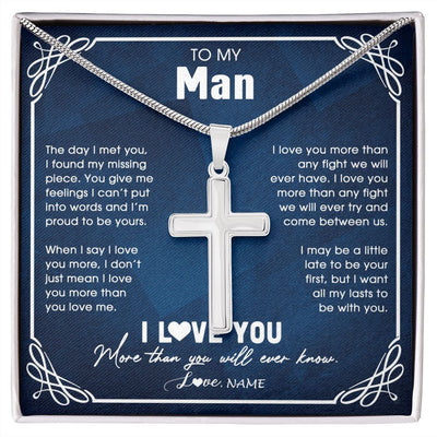 Stainless Cross Necklace | Personalized To My Man Necklace From Wife The Day I Met You Husband Birthday Anniversary Wedding Valentines Day Christmas Customized Gift Box Message Card | teecentury