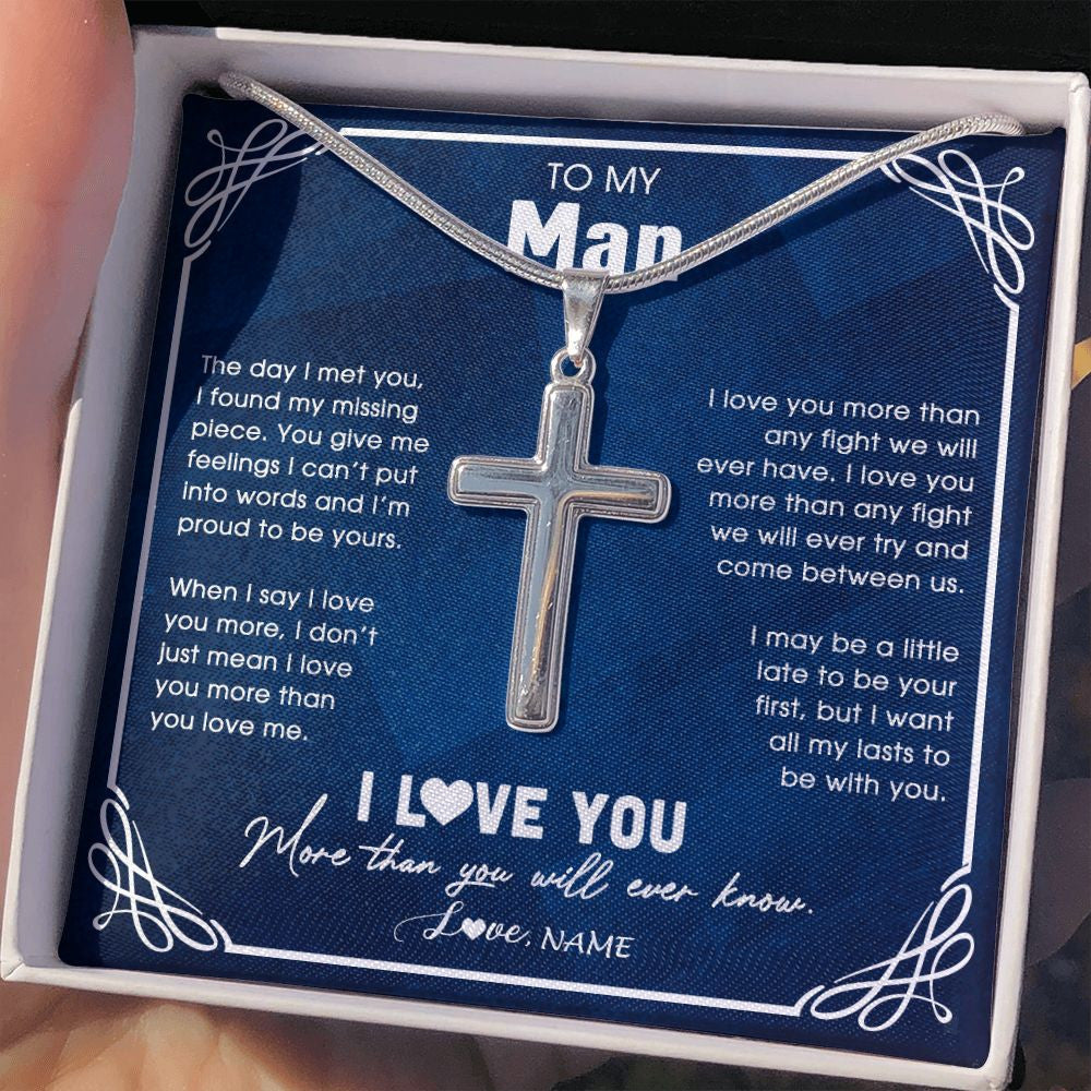 Stainless Cross Necklace | Personalized To My Man Necklace From Wife The Day I Met You Husband Birthday Anniversary Wedding Valentines Day Christmas Customized Gift Box Message Card | teecentury