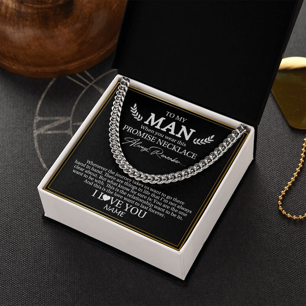 Cuban Link Chain Necklace | Personalized To My Man Necklace From Wife Wherever The Journey Husband Birthday Anniversary Wedding Valentines Day Christmas Customized Gift Box Message Card | teecentury