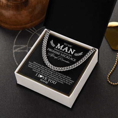 Cuban Link Chain Necklace | Personalized To My Man Necklace From Wife Wherever The Journey Husband Birthday Anniversary Wedding Valentines Day Christmas Customized Gift Box Message Card | teecentury