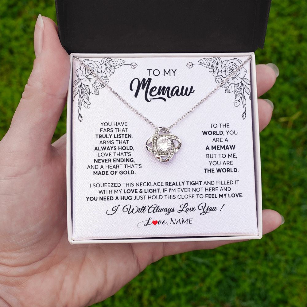 Love Knot Necklace | Personalized To My Memaw Necklace From Grandkids Granddaughter Hold This Close Feel My Love Memaw Birthday Mothers Day Jewelry Customized Gift Box Message Card | teecentury